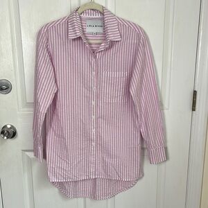 Anthro Lola River Striped Seersucker Collared Button Down Shirt Women Size XS